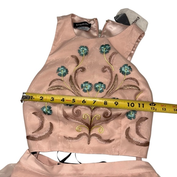 NWT bebe blush pink floral 2 piece embroidered flare sheer top dress sz 00 - Picture 8 of 10